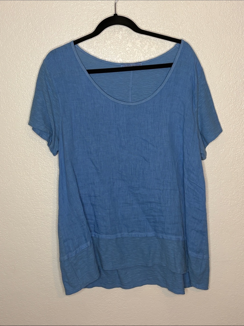 Cut Loose Blue Scoop Neck Linen & Cotton Tiered Tee Shirt Size XL Lagenlook
